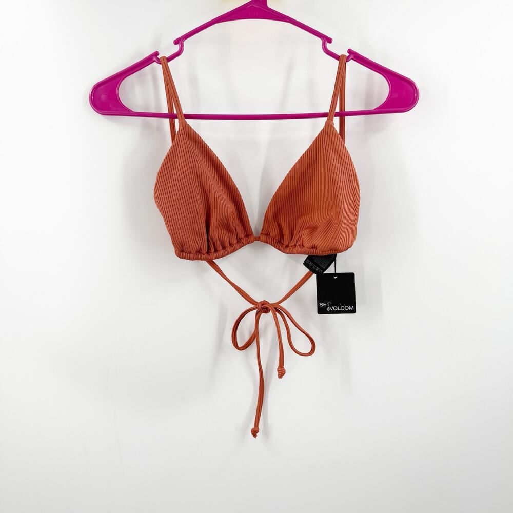 Volcom x Set Active Bikini Top SZ Extra Large Sandy Tri NWT Rib Tie Swim Sunset